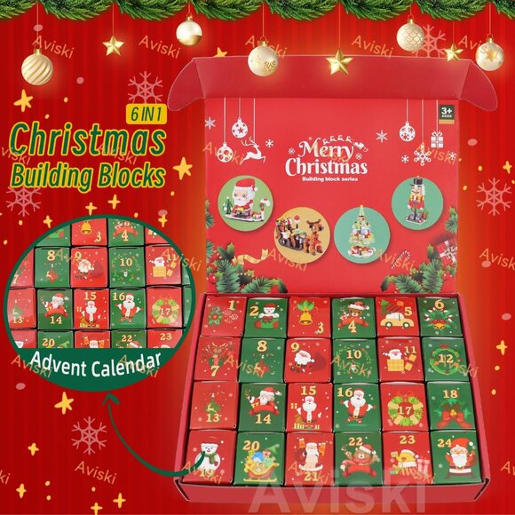 Christmas Advent Calendar 2024, Kids 6 in 1 Building Blocks, 24 Days Countdown - Picture 3 of 6